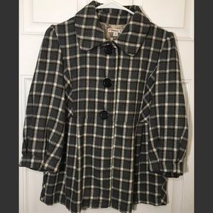Forever 21 Short 3/4 Sleeve Plaid Pea Coat SZ L